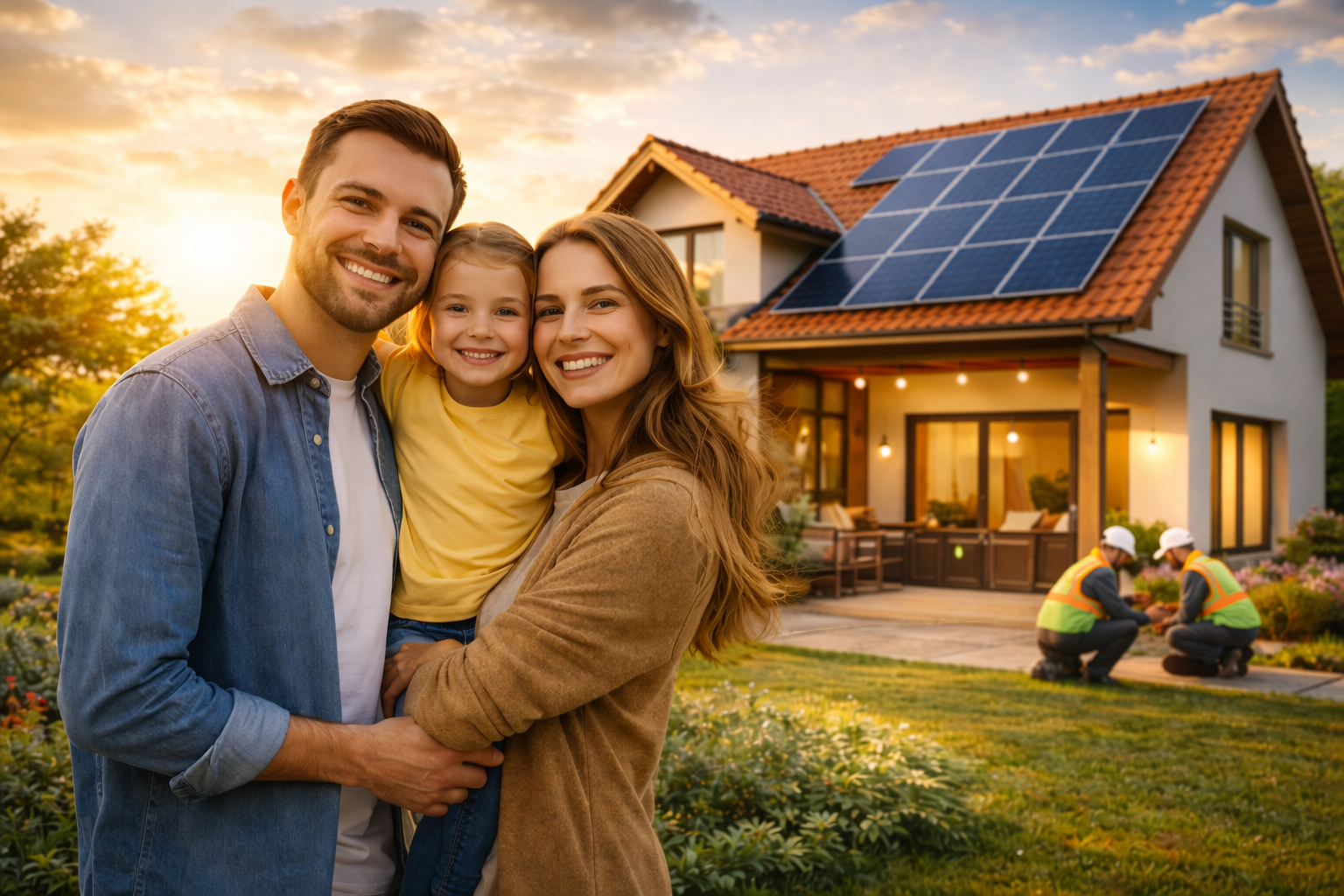 Painéis solares instalados em telhado residencial gerando energia limpa